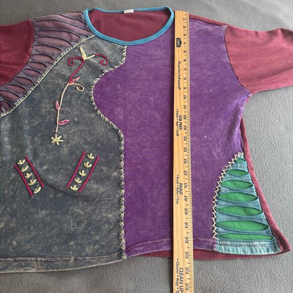 Vintage 90s Y2K Nepal? Embroidered Bohemian Long Sleeve Top No Tags M/L? - Picture 7 of 9